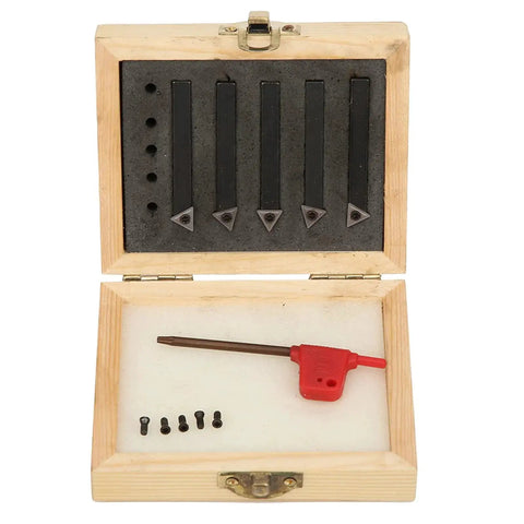 Five Piece One Quarter Inch Indexable Turning Tool Set With Cemented Carbide Inserts For Lathe Facing Boring And Chamfering