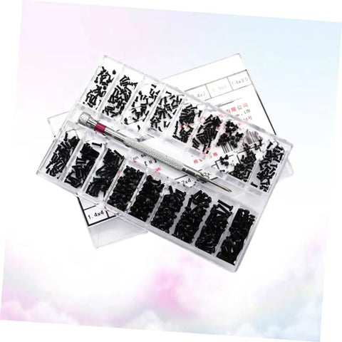 Miniature Screw Set With Flat Head Countersunk Machine Screws In Transparent Storage Case For Diyers And Pros Organized By Size For Quick Access