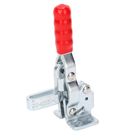 Heavy Duty Quick Release Toggle Clamp for Woodworking Jigs and Fixtures Drill Press compatible, red handle, galvanized metal