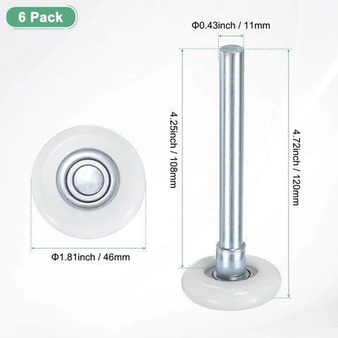 6 Pack Nylon Garage Door Rollers Replacement Kit Beefed Up Quiet 1.8 Inch Wheels With 4.3 Inch Stems High Load 11 Ball Bearings