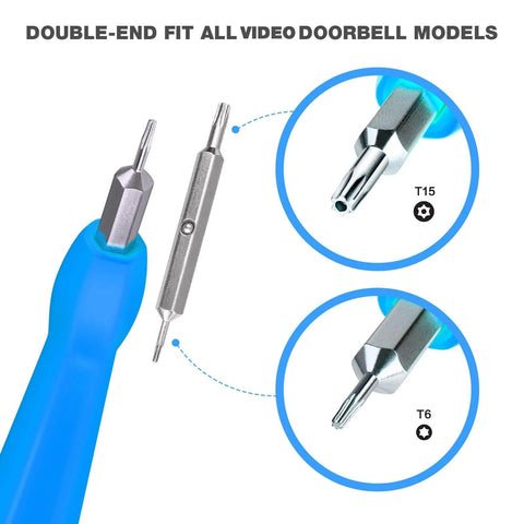 All In One Video Doorbell Screwdriver Bit Set With T6 And T15 Torx Heads For Battery And WiFi Access, Blue Finish