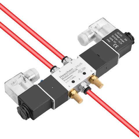 Industrial Grade 5 Way 3 Position Internally Piloted Pneumatic Solenoid Valve 4V230-08C, 12V DC Coil, PT1/4 Port, job-site ready