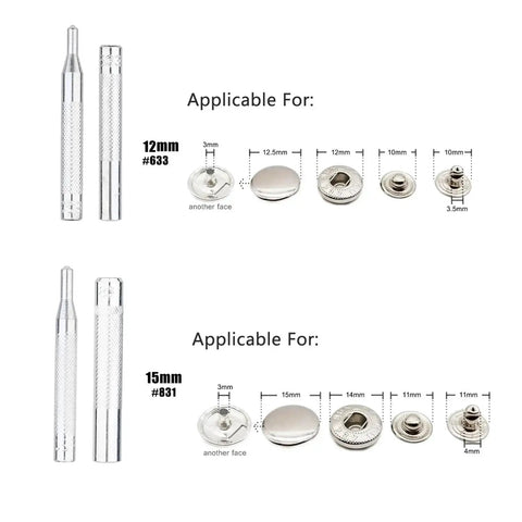 7 Pack Leather Rivet Setter Tools Kit for Leathercraft with Die Punch Snap Fasteners and Rivets, applicable for 12mm and 15mm sizes