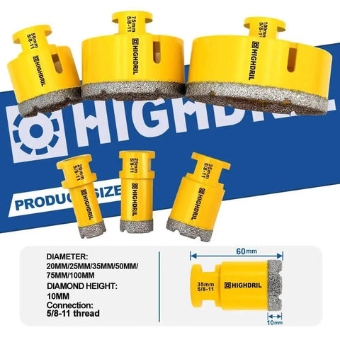 Diamond Core Drill Bits Set For Porcelain Tile Granite Marble Stone Brick Vacuum Brazed Hole Saws Six Pieces shown in sizes
