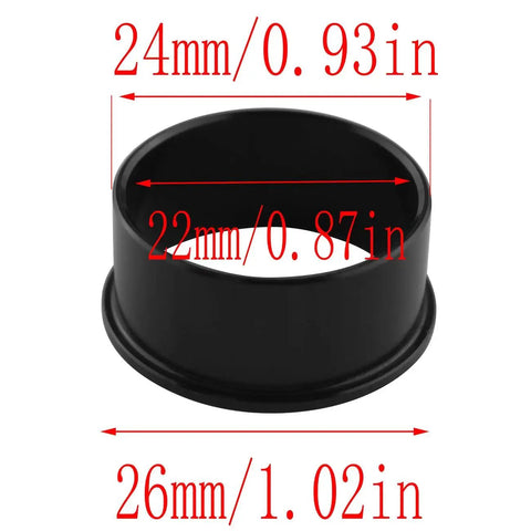 Front view of black aluminum alloy 24-22mm reducing sleeve bicycle adapter ring