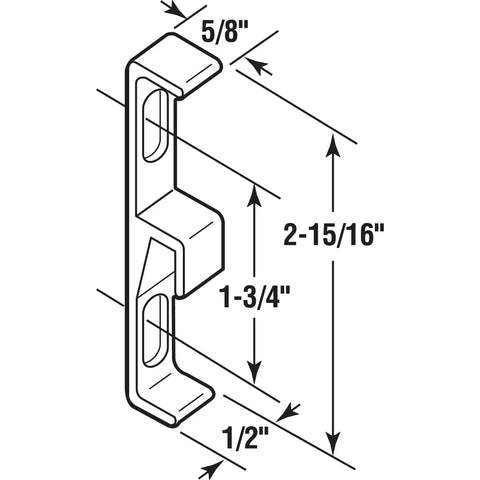 Sliding Door Keeper in Zinc Diecast with Aluminum Finish for Patio Doors Adjustable Vertical Slots for Easy Height Alignment Anti Lift Slot Design Durable Single Pack Metal Hardware for Reliable Track and Latch Alignment dimensions diagram