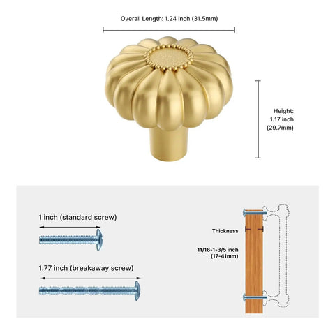 8 Pack Gold Brushed Brass Cabinet Knobs and Drawer Pulls for Kitchen Cupboards decorative solid zinc alloy handle with screws diagram