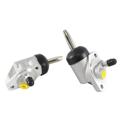 Pair of hydraulic uni-servo cylinders for 10 and 12 inch marine trailer brakes, heavy duty replacement parts, front side view.