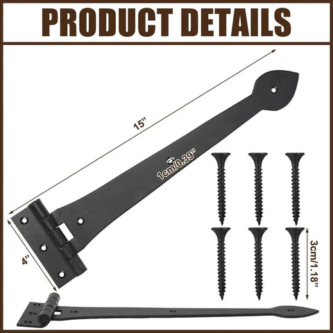 Two Pack 15 Inch Heavy Duty T Shape Strap Hinges With Screws Black Wrought Iron Spade Tip Strap Gate Door Hinges product details