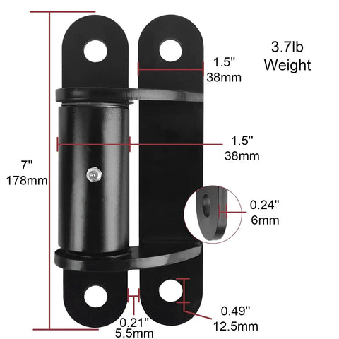 Heavy Duty 7 Inch Gate Hinges 2062P 1100Lb Capacity for Driveways Fences and Barn Doors Bolt On or Weld On Ball Bearing Design with Reinforced Thrust Bearings Rust Black Finish 2 Pack, front view with measurements visible