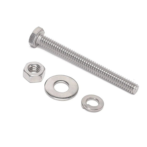Top-Notch Durable Stainless Steel Hex Bolt Kit with 3/8-16x4 Inch Fully Threaded Bolt, Hex Nut, Fender Flat, and Split Lock Washer