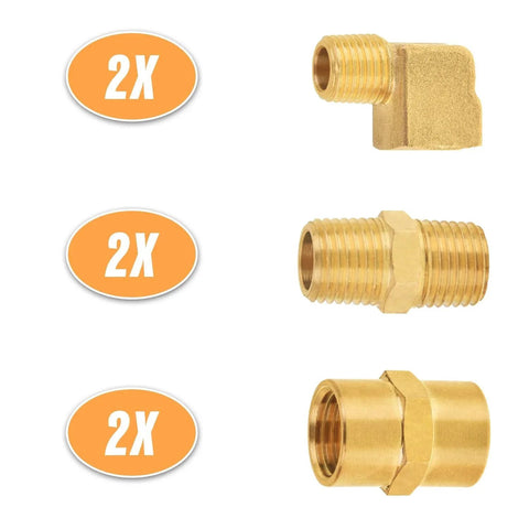 Premium 1/4 Inch Brass Fittings Kit With 90 Degree Street Elbow And Male And Female Hex Nipples 2 Pack 1/4 Inch NPT Pipe Fittings