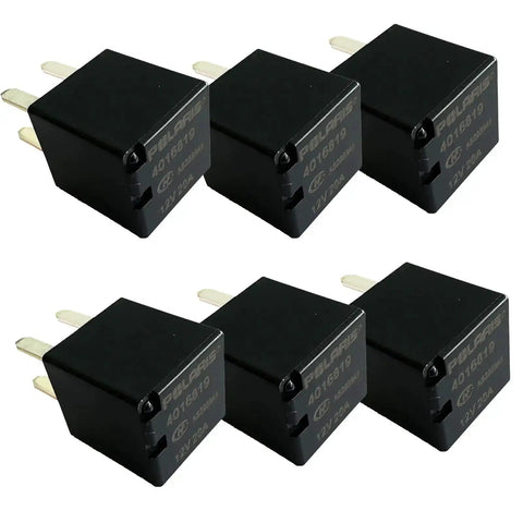 Six Pack Ultra Micro ISO Automotive Relay 12V DC 20A 4 Pin General Purpose for automotive electrical systems, compact high-performance relay set.