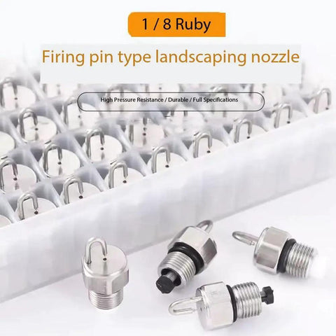 Box of firing pin type landscape nozzles with 1/8 ruby for high pressure, showcasing Cleaning Nozzle With Ultra Fine Atomization For High Pressure.