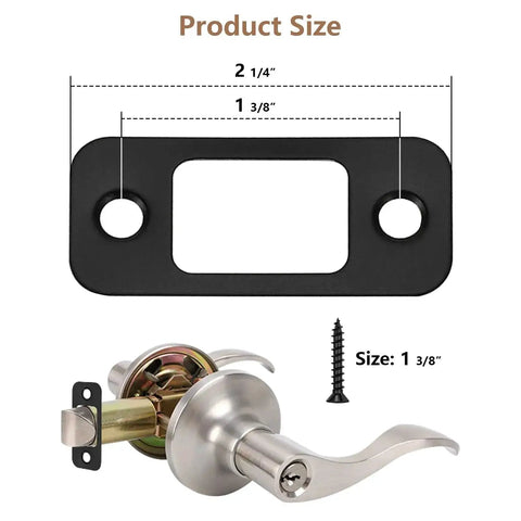 2 Piece Deadbolt Strike Plate Set With Large Hole, Round Corner 1 Inch By 2 And A Quarter Inch Stainless Steel Door Back Plate In Black