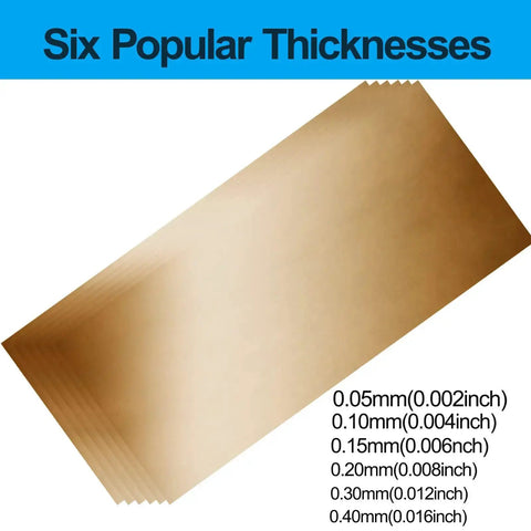 Brass Shim Stock Assortment 6 Inch By 3 Inch Sheet With Six Thicknesses 0.002 0.004 0.006 0.008 0.012 0.016 For DIY Metalworking
