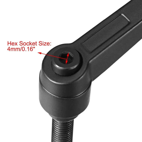 M8 25mm Adjustable Clamping Lever With Push Button Ratchet And Male Threaded Stud Knobs Close-up of Hex Socket 4mm Black