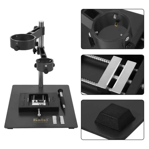Sturdy Adjustable Hot Air Gun Holder with Cast Aluminum Base Clamp and Two Fixtures for BGA Rework Soldering Station