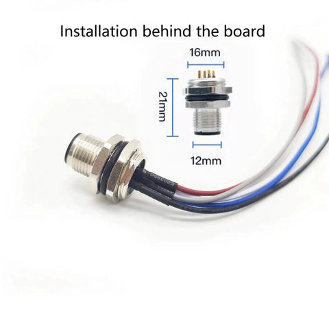 M12 4 Pin A-Coded Straight Male Connector Cable IP67 Waterproof back-locking connector for industrial automation, dimensions shown