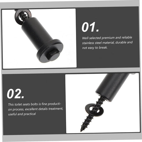 Stainless steel black bolts for toilet seats, showing durability and detail in close-up view, against a white background.