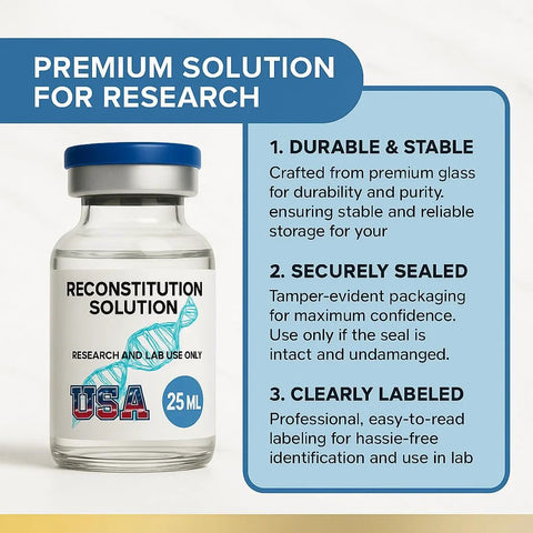 Reconstitution solution glass vial with blue cap, 25 ml capacity for lab use