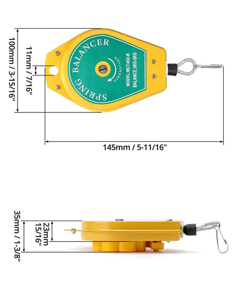 Heavy Duty Spring Balancer Set Two Pack 6.6 to 11 Lb Range Retractable Tool Fixture Holder with Iron Case and Steel Cable