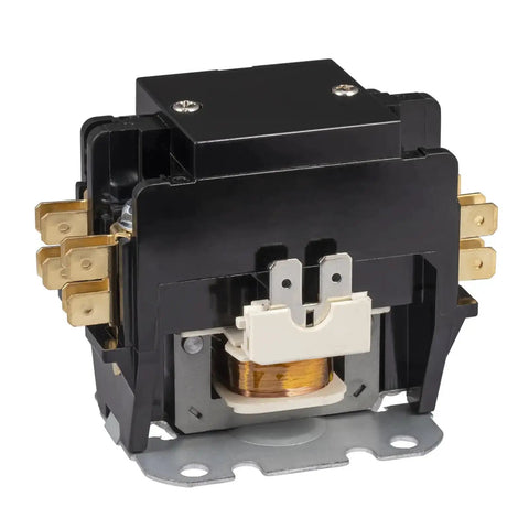 2 Pole 30 Amp 24 VAC Coil AC Contactor for Air Conditioner Compressor and Condenser Units, copper terminals, front view