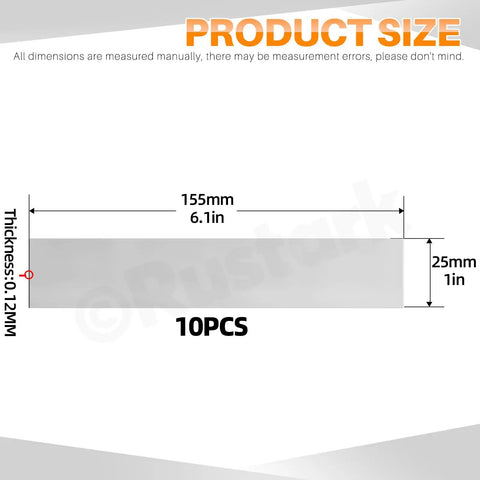 10 Piece 304 Stainless Steel Strip Assortment Kit 1 Inch Wide By 6.1 Inch Long 0.005 Inch Thick Shim Stock For Kitchen Trim Gap Filler From Rustark DIY Projects dimensions diagram showing size.
