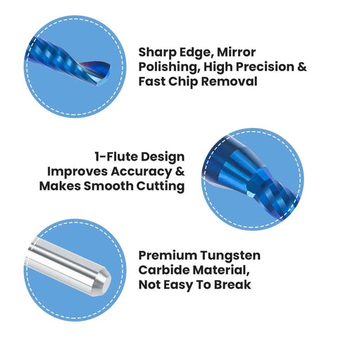 Versatile CNC Router Bit Set For Wood Plastic And Acrylic Ten Pack O Flute Upcut Single Flute End Mills With One Eighth Inch Shank