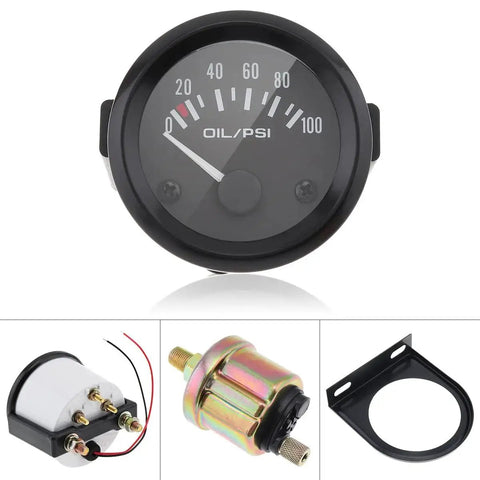 Universal 2 Inch Oil Pressure Gauge Kit With 0 To 100 PSI Digital LED Display 12V Oil Pressure Sensor Colorful LED Readout, showing gauge and components