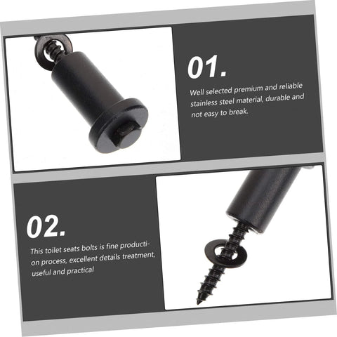 Close-up of stainless steel toilet seat bolts with washer, showcasing durability and fine production details.