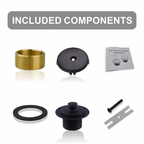 Included components of Matte Black Tub Drain And Overflow Kit With Single Hole Faceplate, Universal All Metal Lift And Turn Bath Drain Kit By Welsan