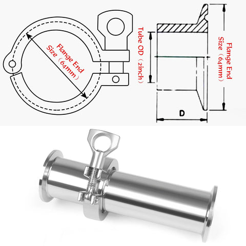 JMCOLMT tri-clamp tube, 2 in OD, 6 in spool, 304 stainless steel seamless tubing with 50.5 mm clamp ends