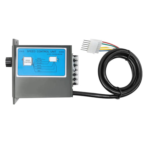 Speed control unit for 110V 200W Gear Reducer Motor with 90 Degree Right Angle Output showing wire connections and dial control.