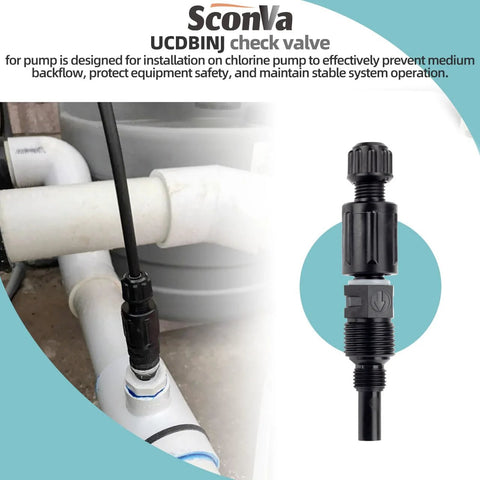SconVa UCDBINJ check valve, 1/4-inch, black plastic, for most peristaltic pumps.