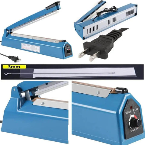 16 Inch Impulse Heat Sealer For Plastic Bags Manual Bags Sealer Machine With Extra Replacement Element Grip in blue color