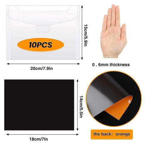 Image of 20 Piece Stamp And Die Storage Set With 10 Magnetic Sheets And 10 Storage Bags For Die Cutting And Scrapbooking, showing PVC bag dimensions.