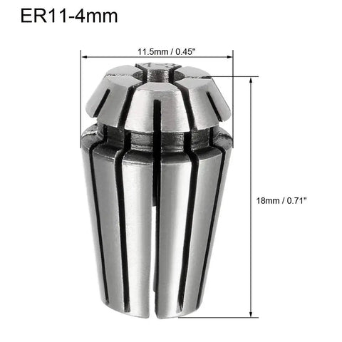 ER11 4mm Spring Collet Chuck for CNC Engraving Machine Lathe Milling Tool, front view showing dimensions and steel construction.