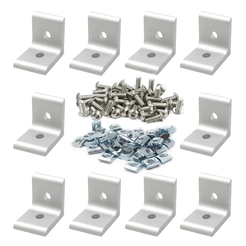 10 Set 1010 Series 1 Inch By 1 Inch Aluminium Extrusion Corner Bracket Connector Kit with M6 T Slot Nuts and Bolts