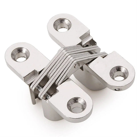 Invisible 180 Degree Alloy Folding Door Hinge Set For Cabinets And Furniture Concealed Hidden Cross Hinge front view