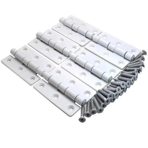 Set of 2.5 Inch Matt White 304 Stainless Steel Hinges with nonremovable pin for exterior interior doors, cabinets, and gates, including screws.