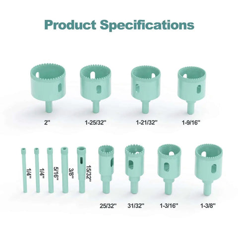 Pro Grade 13Pcs Diamond Hole Saw Kit With Serrated Brazed Core Bits For Hollow Drilling In Ceramic Tile Glass Marble Granite Includes 6 To 50 Mm Sizes From CATITO shown with size variations