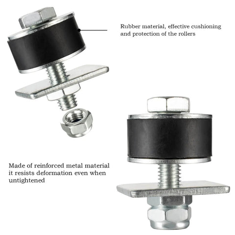 One And Five Eighth Inch Unistrut Trolley Limit Hardware showing cylindrical rubber blocks and double nut secure construction