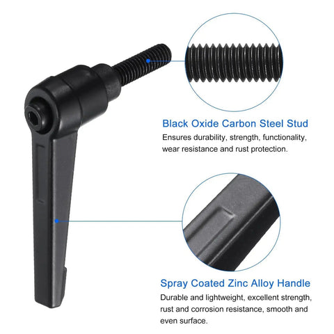 Clamping Lever Handles M6 X 20mm Black Oxide Steel Quick Release Push Button with detailed view of stud and handle