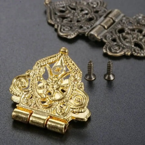 Set Of 10 Antique Lace Hinges With Screws For Doors Cabinets Drawers And Furniture Decorative Old School Hinges in bronze and gold
