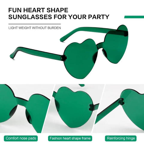 Heart Shaped Neon Green Sunglasses For Women And Men Unisex Rimless Glasses Lightweight All Day Comfort And Fun Party Accessory