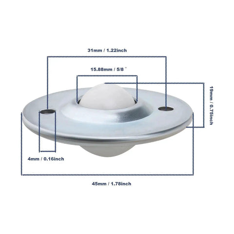 12 Pieces Ball Transfer Bearings With Nylon Balls In Carbon Steel Casing Rotation Caster Diameter 45mm With Hole Spacing 31mm