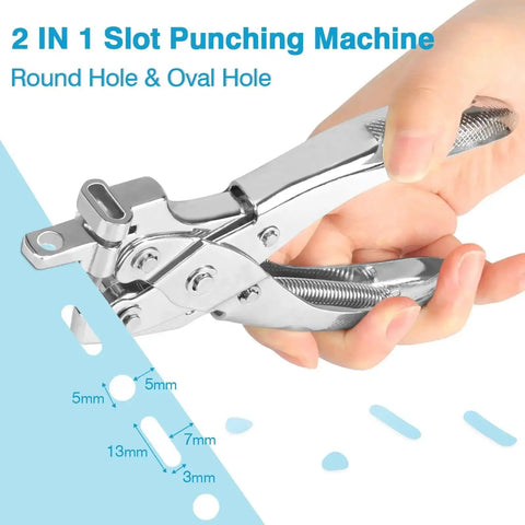 2 In 1 Badge Slot Hole Punch For Id Cards And More No Nonsense Heavy Duty Hand Punch Made Of Metal For PVC Cards Paper And Cardstock 5mm Round Hole And 13x3mm Slot Hole Silver