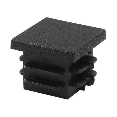 Close-up of 12 Pack 3/4 Inch Square Plastic Plugs End Caps For Square Tubes And Furniture Legs Black Ribbed Design Durable Floor Protectors