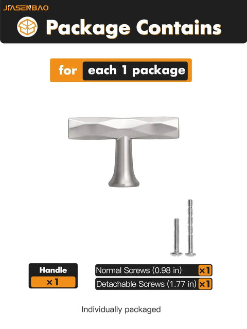 Package contents showing Brushed Nickel Cabinet Knobs 10 Pack Hammered Silver Handles with screws for cabinets and vanities.